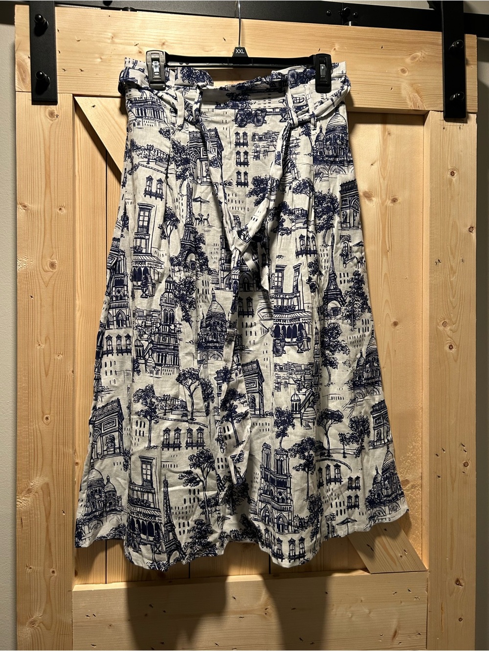 Navy & White Printed A-Line Skirt with Tie Waist -